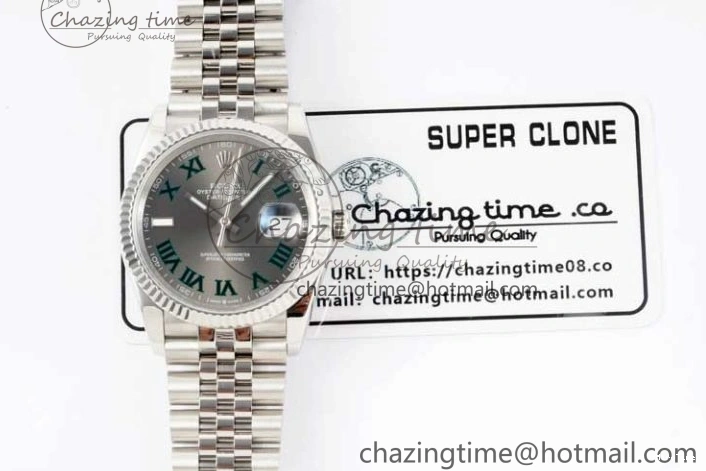 MiroTime 0425 DateJust 36mm SS DIWF 1:1 Best Edition 904L Steel Gray Dial Green Markers on Jubilee Bracelet SA Upgraded 2312